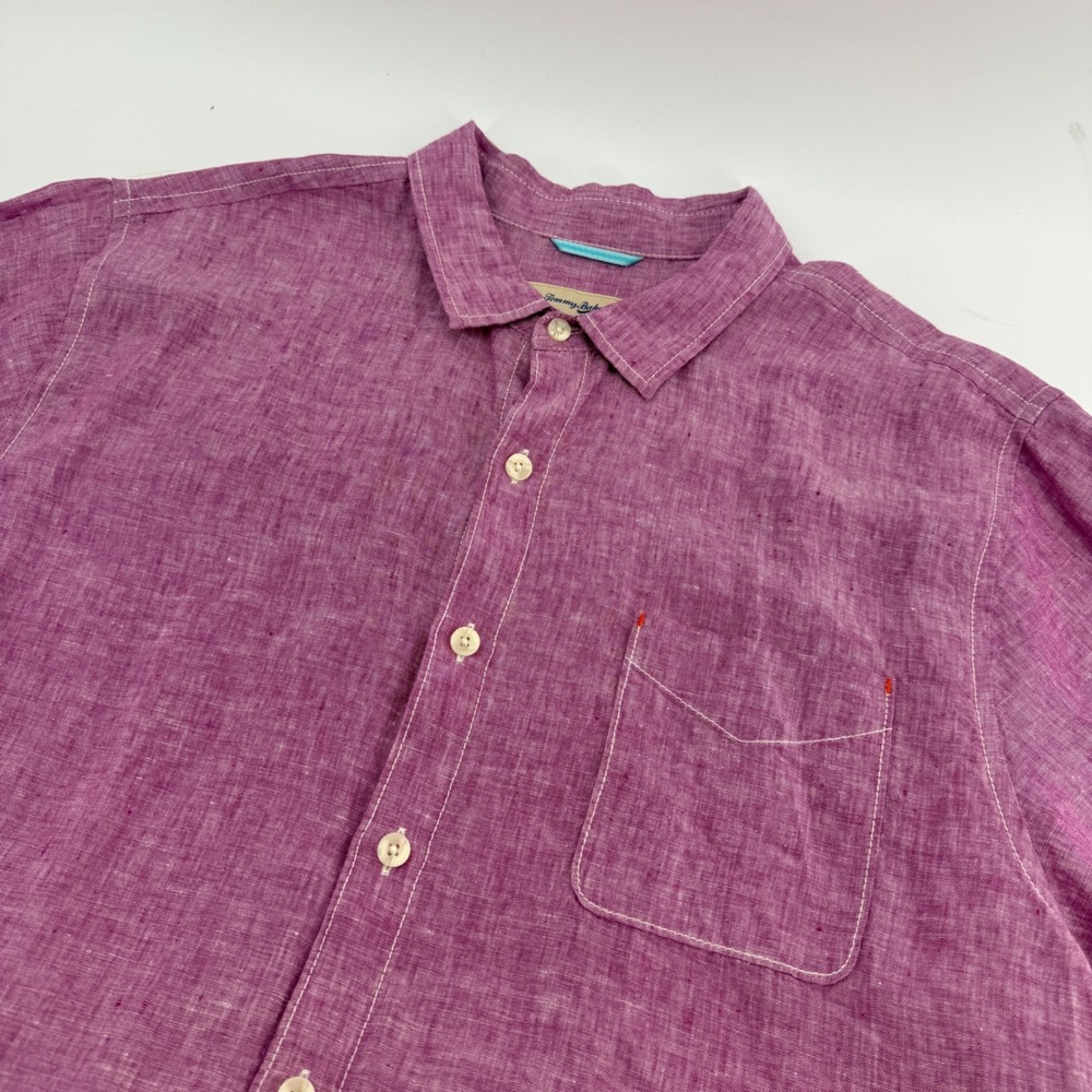 Tommy Bahama Relax Mens XXL Purple 100% Linen Short Sleeve Button Down Shirt